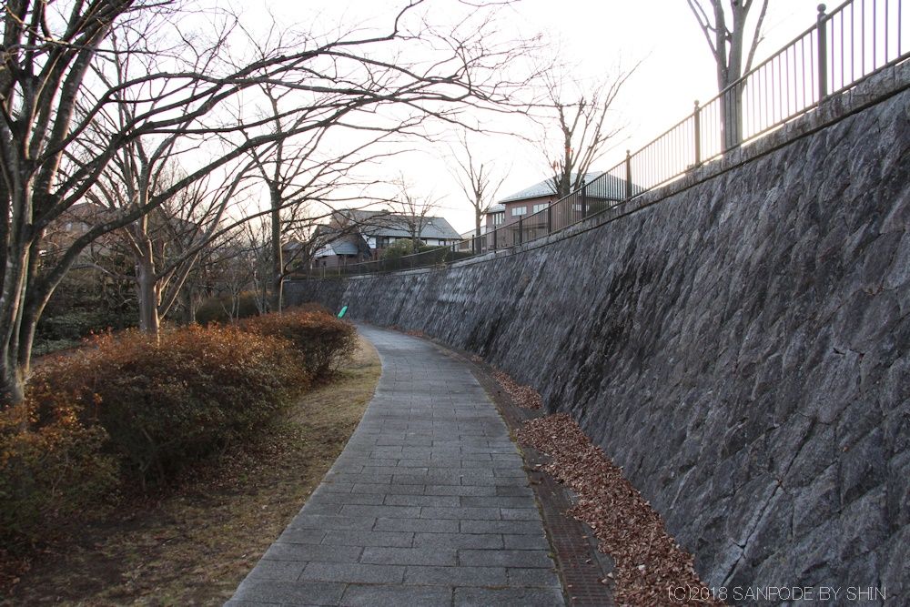 桂島緑地北側広場の石垣（西側）西を望む